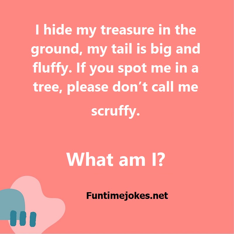 I hide my treasure in the ground, my tail is big and fluffy. If you spot me in a tree, please do not call me scruffy. What am I?