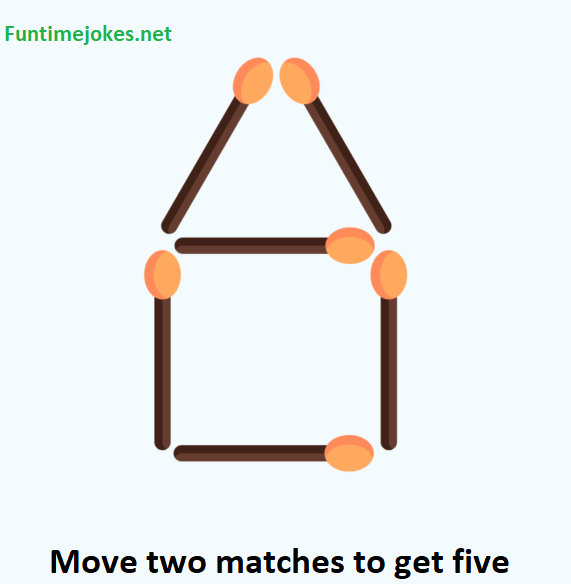 Move two matches to get five squares.