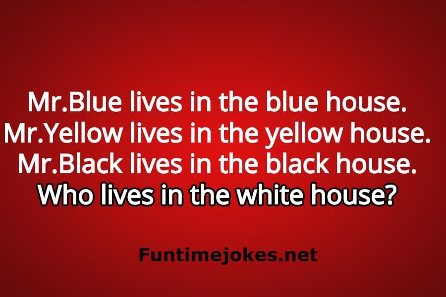 Mr. Blue lives in the blue house. Mr. Yellow lives in the yellow house. Mr. Black lives in the black house. Who lives in the white house?